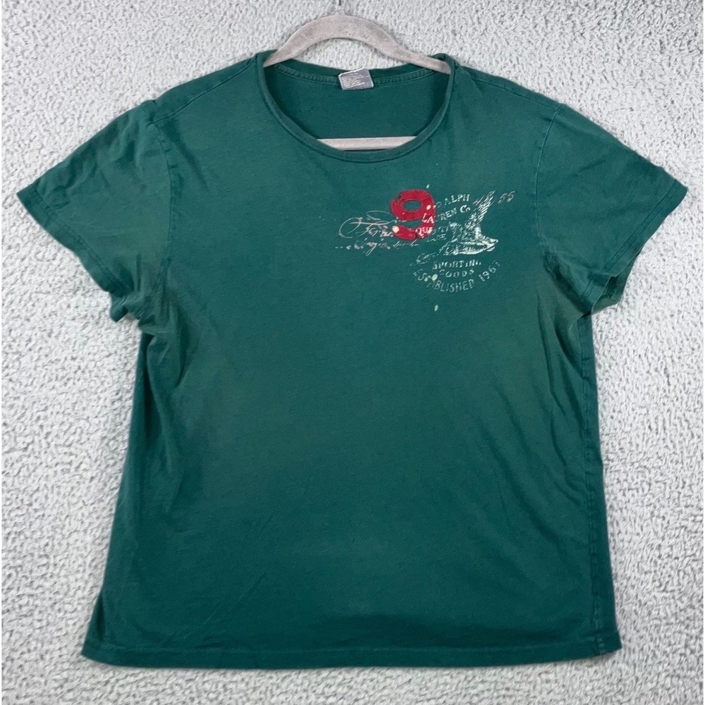 VTG Polo Ralph Lauren T-Shirt Men L Green Graphic Custom Fit Cotton S/S Varsity